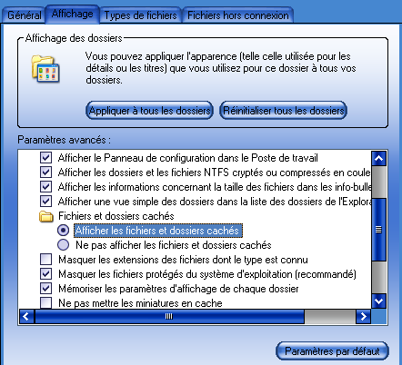 afficher dossier cachs
